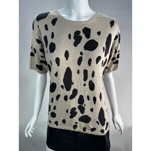 Joseph A. Silk Polka Dot Sweater Beige & Black Size L 100% Silk Women's Short Sl